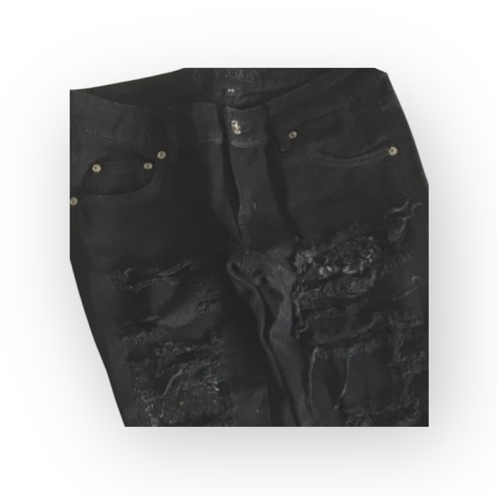LF Carmar ❉ Skinny Shredded Rips Stretch Jeans ❉ Lace Patches ❉ Jet Black ❉ 25 ❉ - Picture 9 of 16